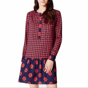 LOFT Red and Navy Geometric Floral Mini Dress | M